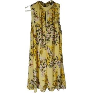 London Times Womens Size 10 Flowy Yellow Floral Keyhole Dress